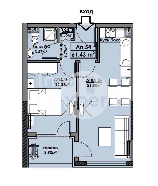 Двустаен апартамент с проект В сграда пред-акт14 !!! - 0